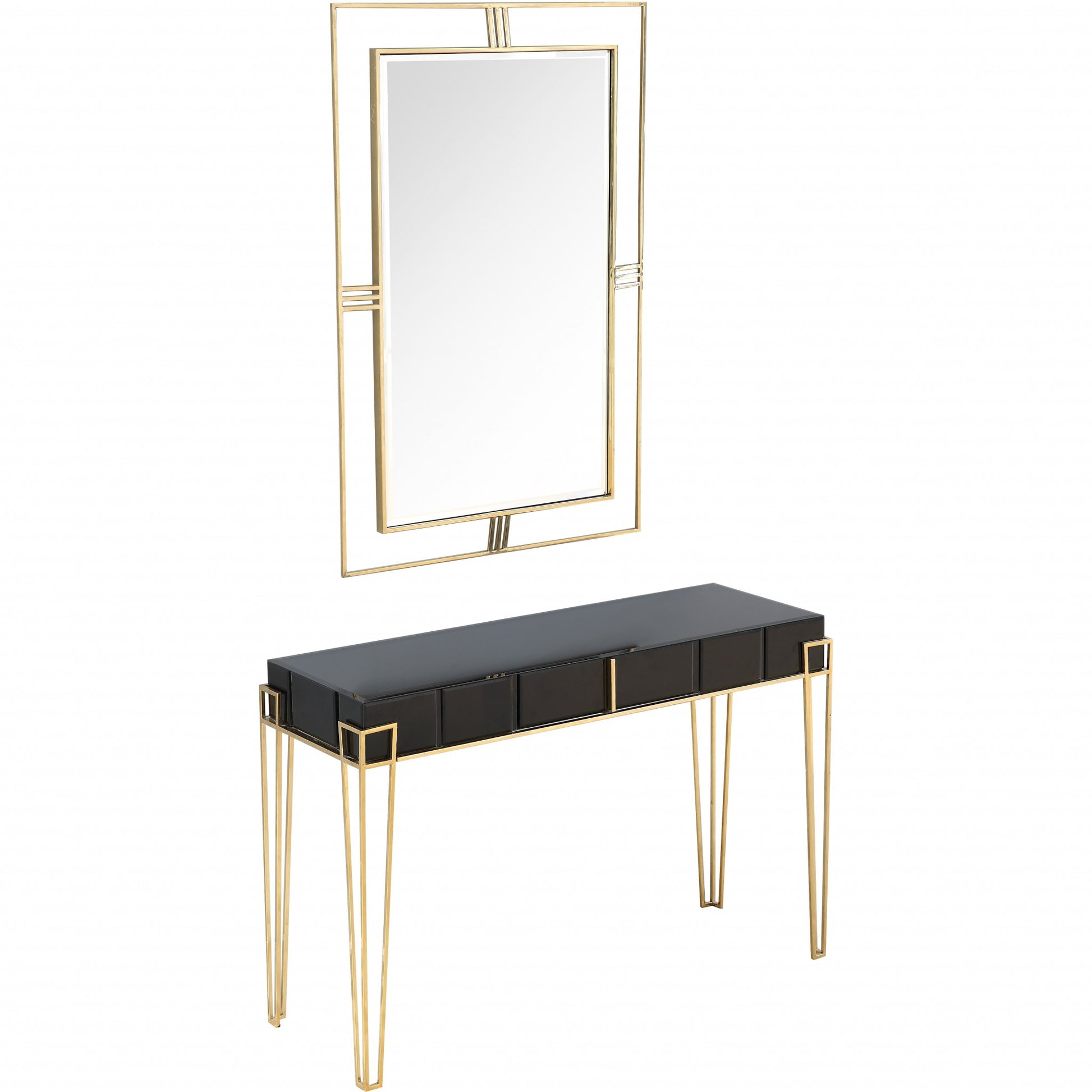 Modern Black and Gold Console Table and Mirror Set By Homeroots | Console Tables | Modishstore - 3