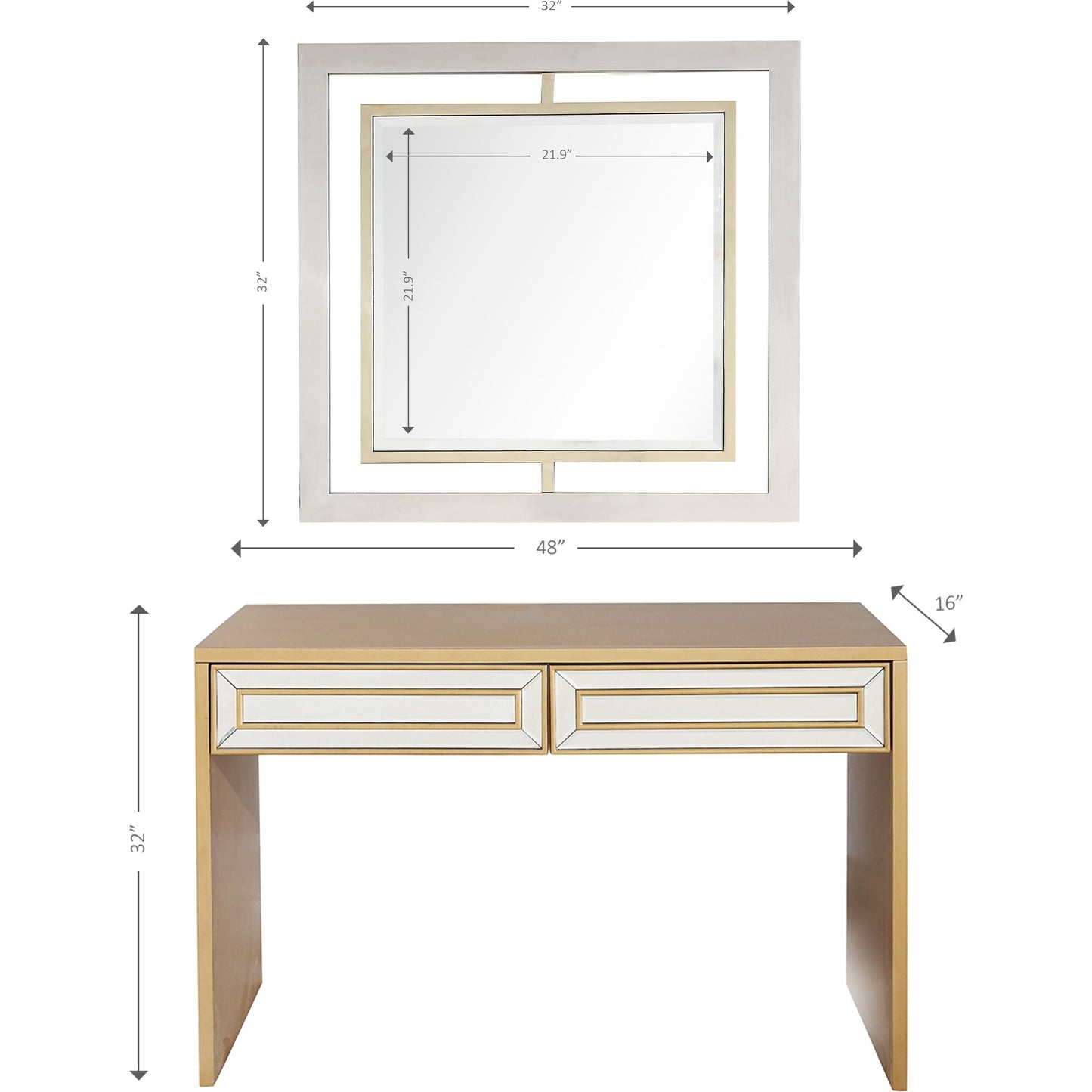 Antiqued Gold Finish Mirror and Console Table By Homeroots - 396841 | Console Tables | Modishstore - 2