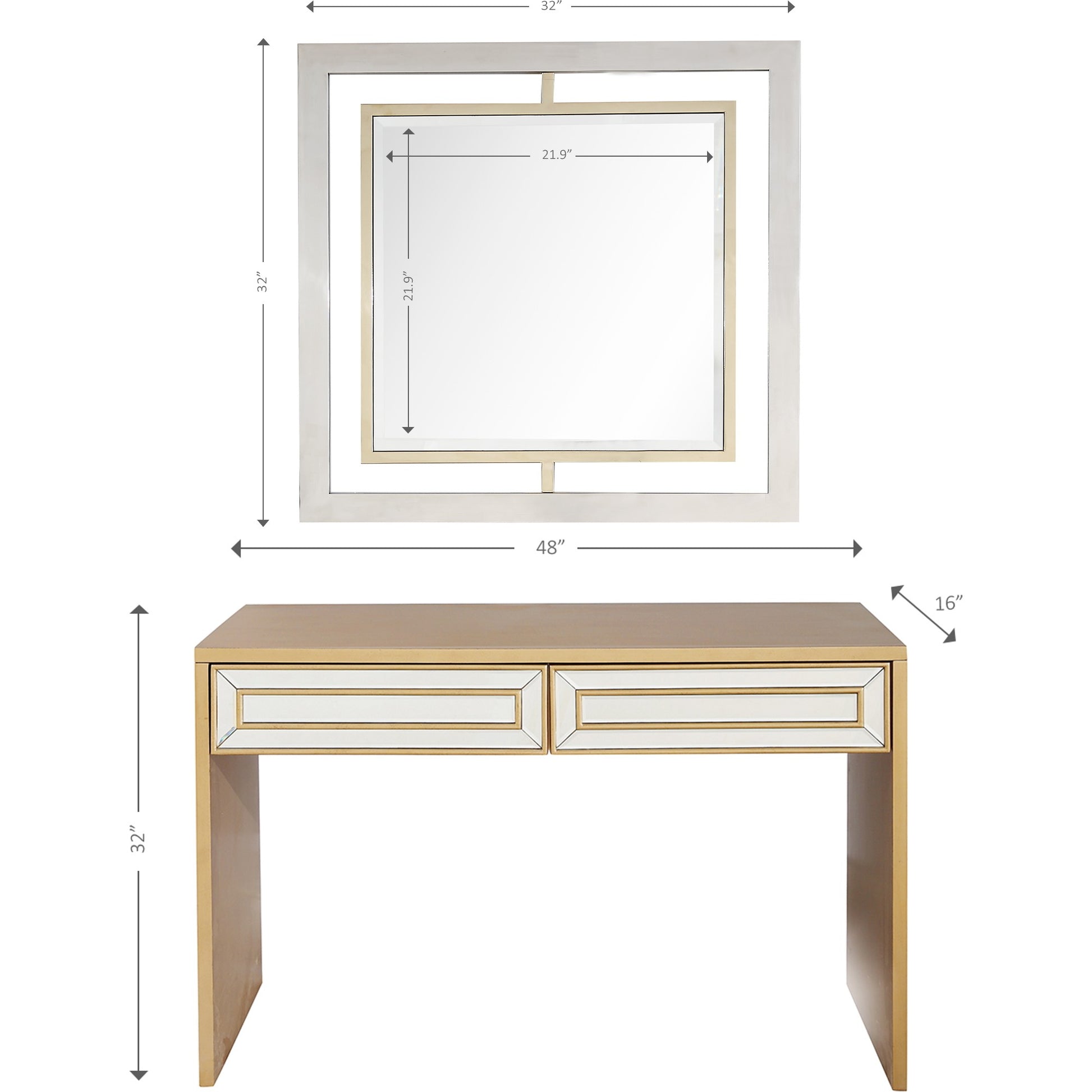 Antiqued Gold Finish Mirror and Console Table By Homeroots - 396841 | Console Tables | Modishstore - 2