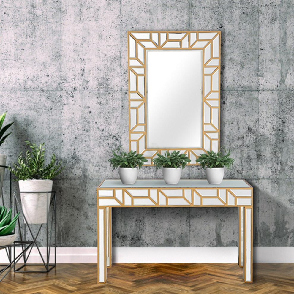 Gold Geometric Mirror and Console Table By Homeroots | Console Tables | Modishstore - 3