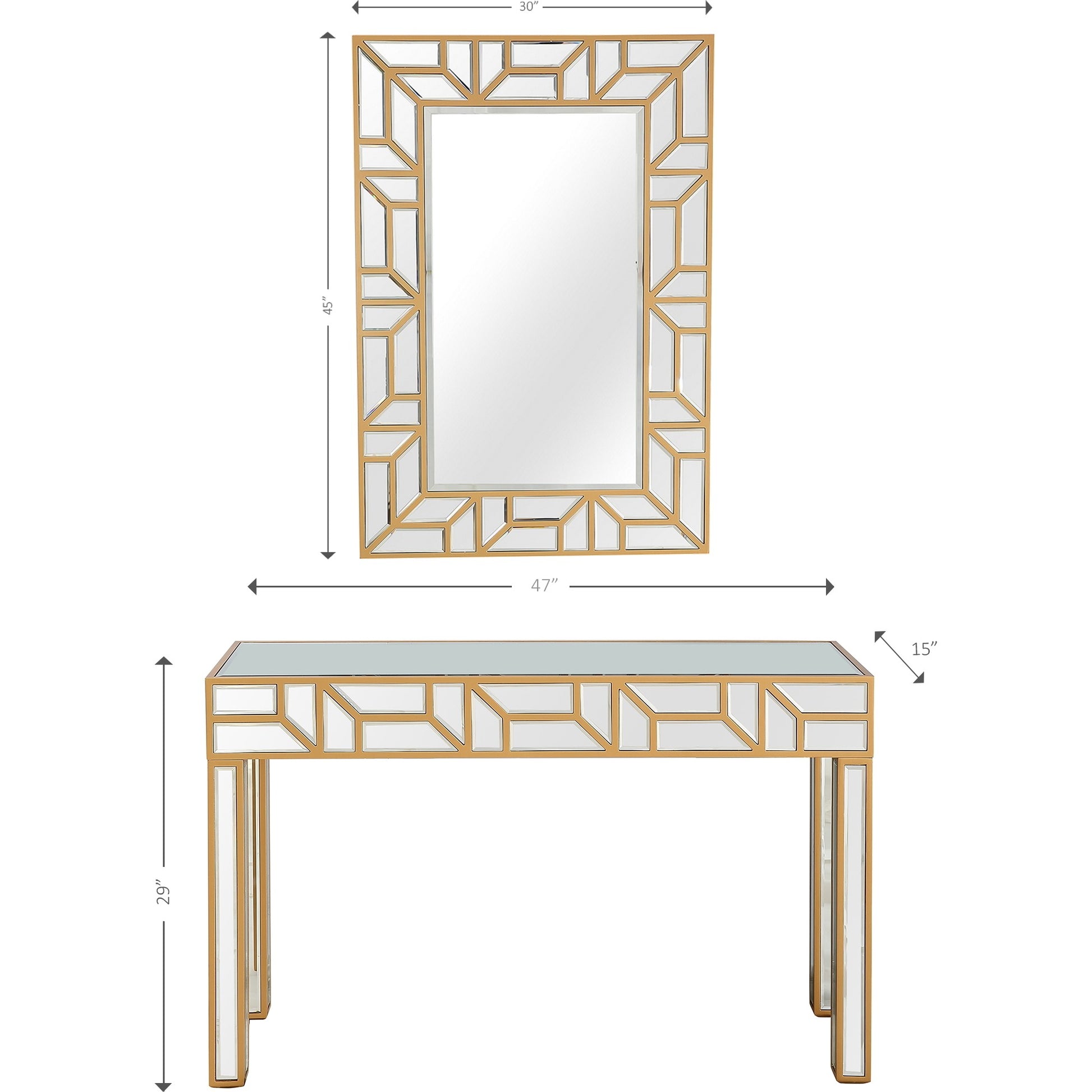 Gold Geometric Mirror and Console Table By Homeroots | Console Tables | Modishstore - 4