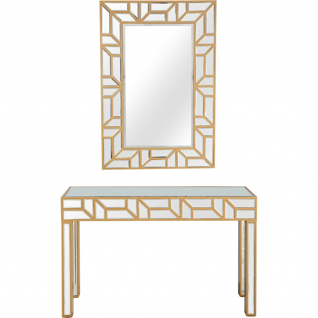 Gold Geometric Mirror and Console Table By Homeroots | Console Tables | Modishstore - 5