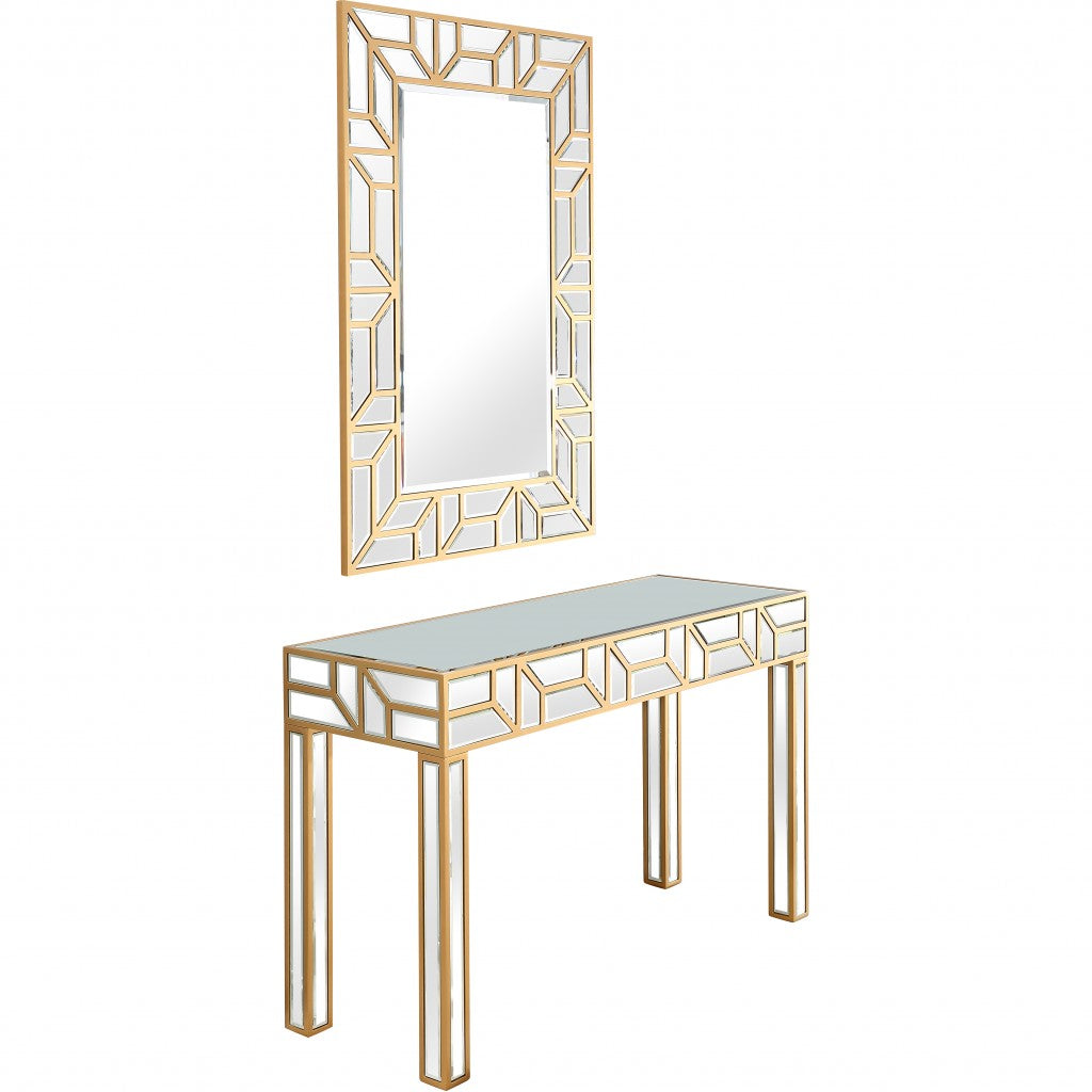 Gold Geometric Mirror and Console Table By Homeroots | Console Tables | Modishstore - 6