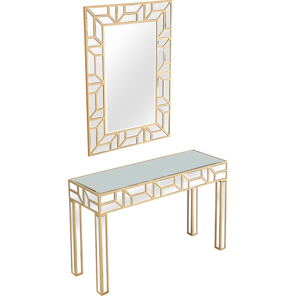 Gold Geometric Mirror and Console Table By Homeroots | Console Tables | Modishstore - 7