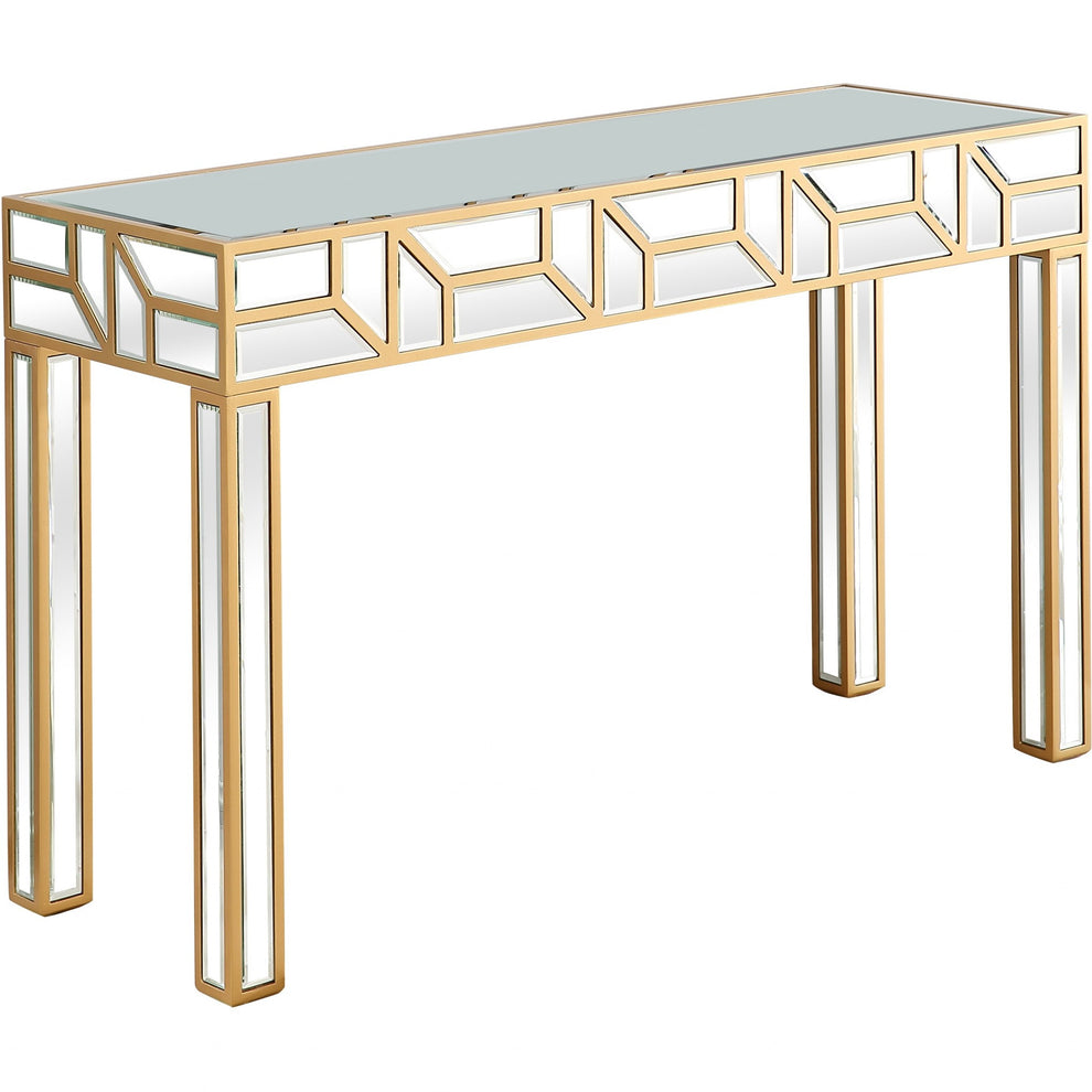 Gold Geometric Mirror and Console Table By Homeroots | Console Tables | Modishstore - 2