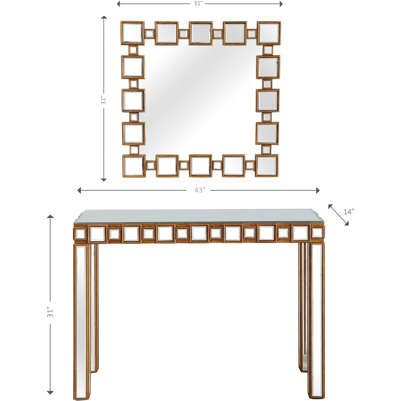 Square Reflective Mirror and Console Table By Homeroots
