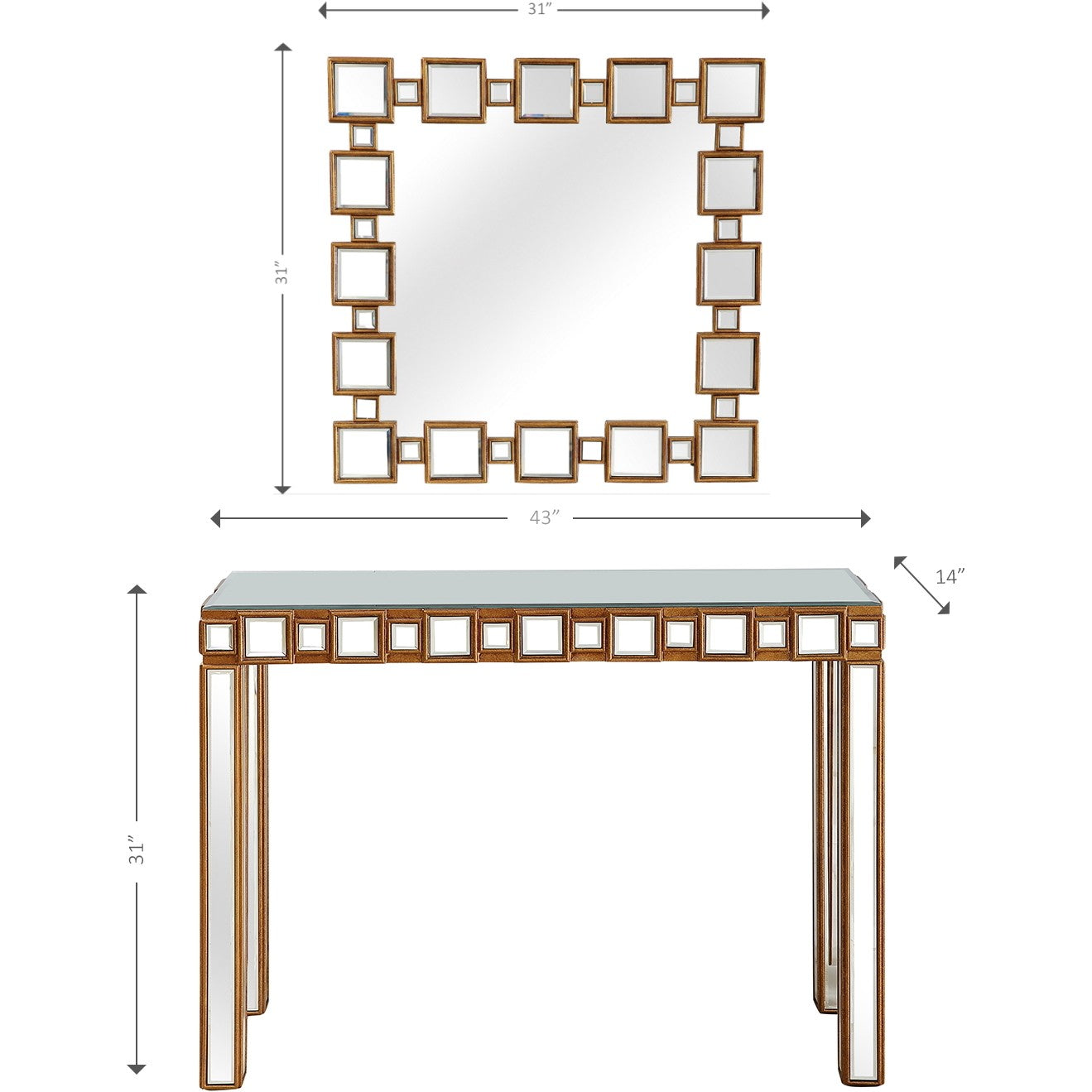 Square Reflective Mirror and Console Table By Homeroots | Console Tables | Modishstore - 3