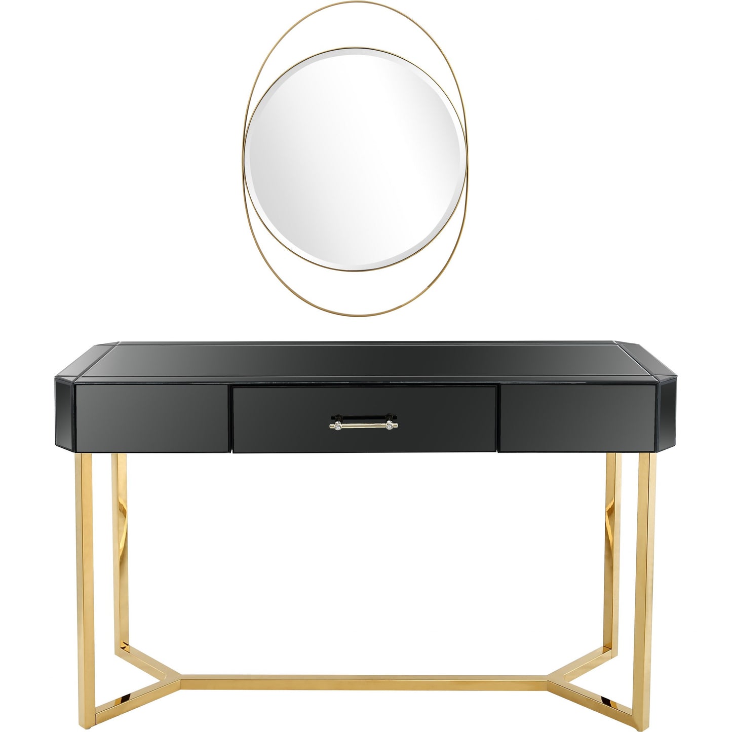 Black and Gold Mirror and Console Table By Homeroots