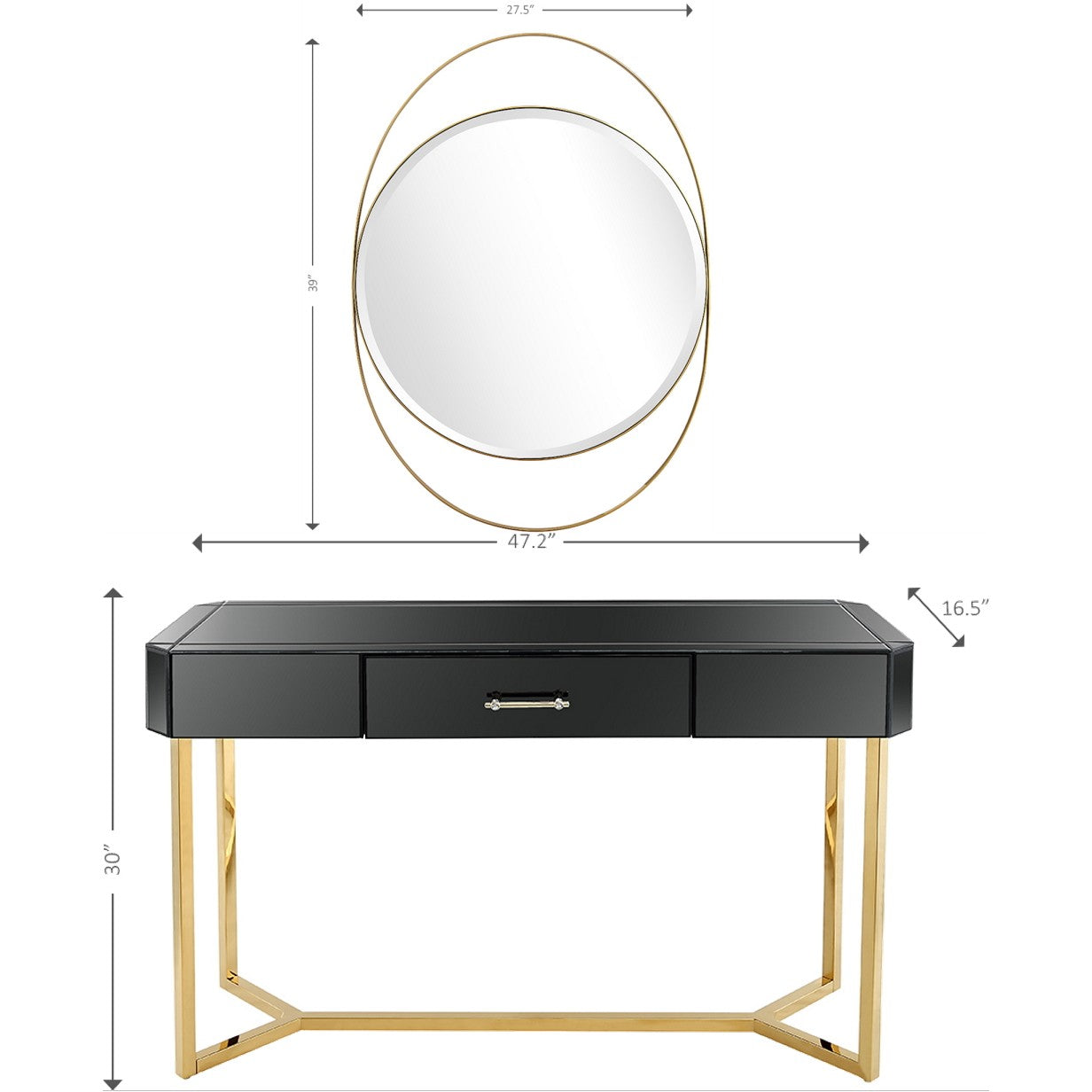 Black and Gold Mirror and Console Table By Homeroots | Console Tables | Modishstore - 2
