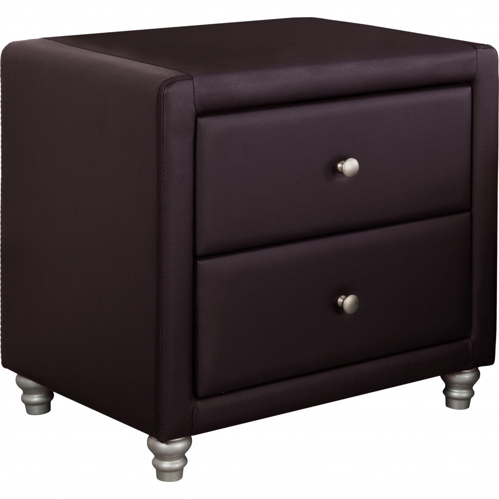 Brown Upholstered 2 Drawer Nightstand By Homeroots | Nightstands | Modishstore - 2