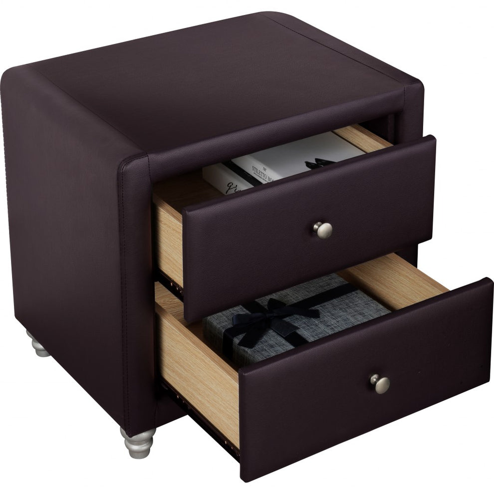 Brown Upholstered 2 Drawer Nightstand By Homeroots | Nightstands | Modishstore - 4