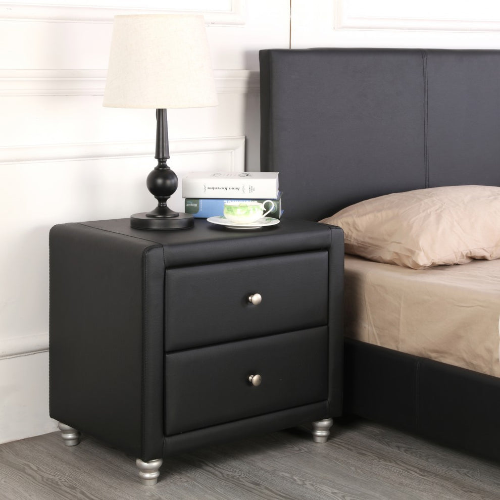 Brown Upholstered 2 Drawer Nightstand By Homeroots | Nightstands | Modishstore - 10