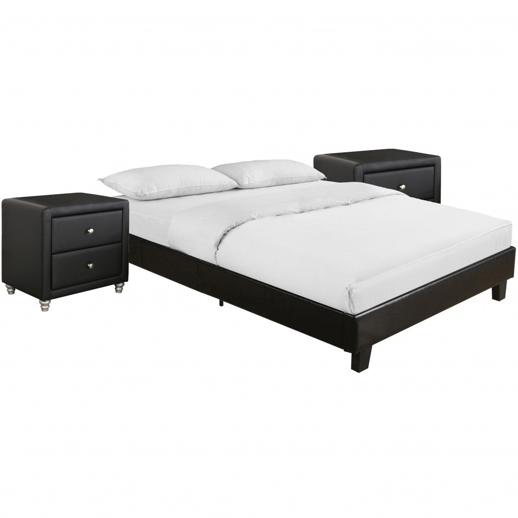 Black Platform Queen Bed With Two Nightstands By Homeroots - 397009 | Beds | Modishstore
