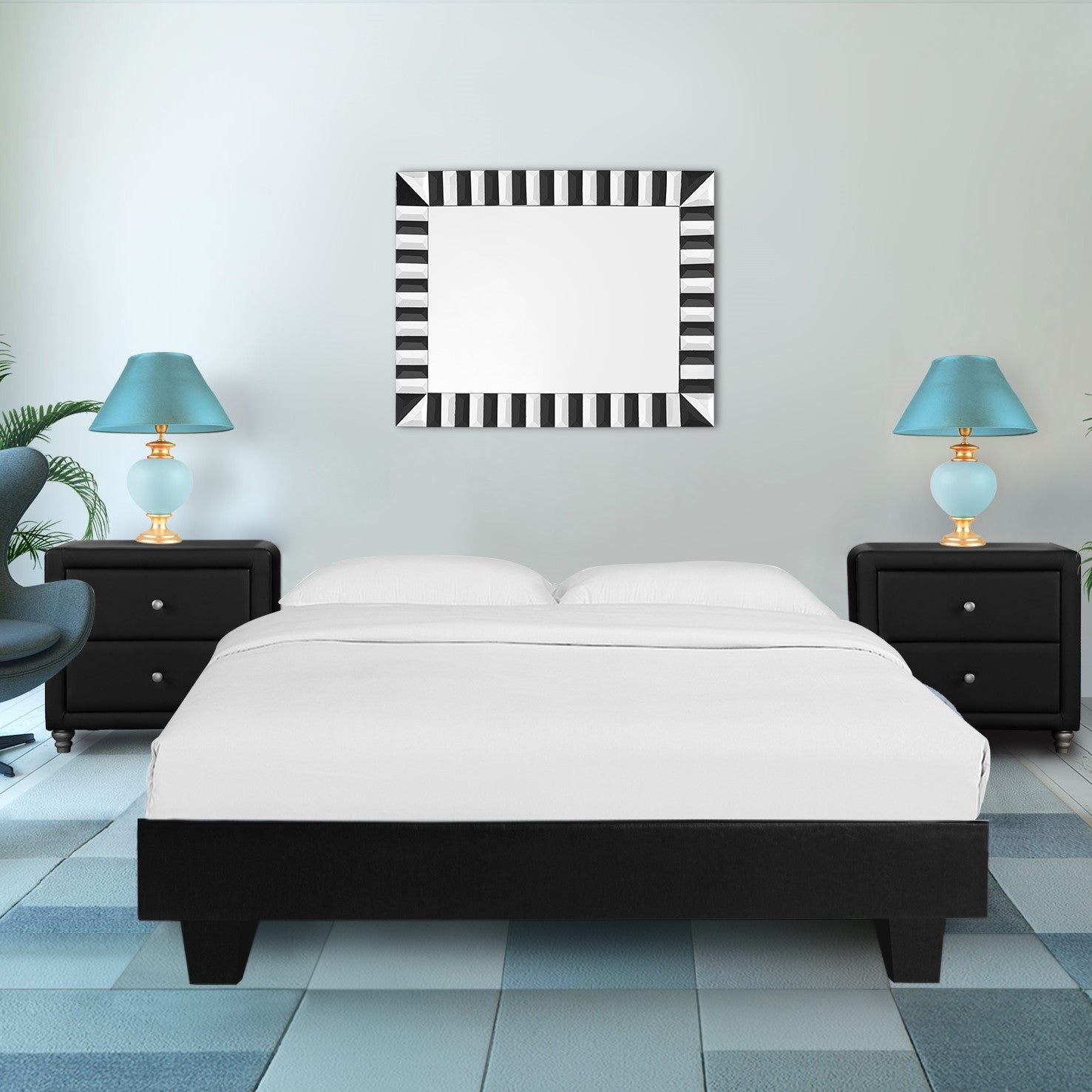 Black Platform Queen Bed With Two Nightstands By Homeroots - 397009 | Beds | Modishstore - 7
