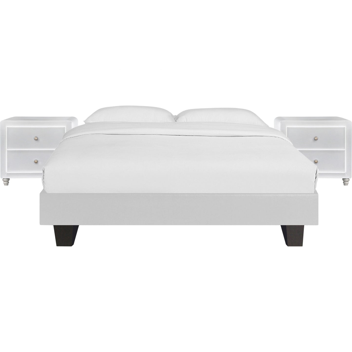 White Platform Queen Bed With Two Nightstands By Homeroots - 397011 | Beds | Modishstore