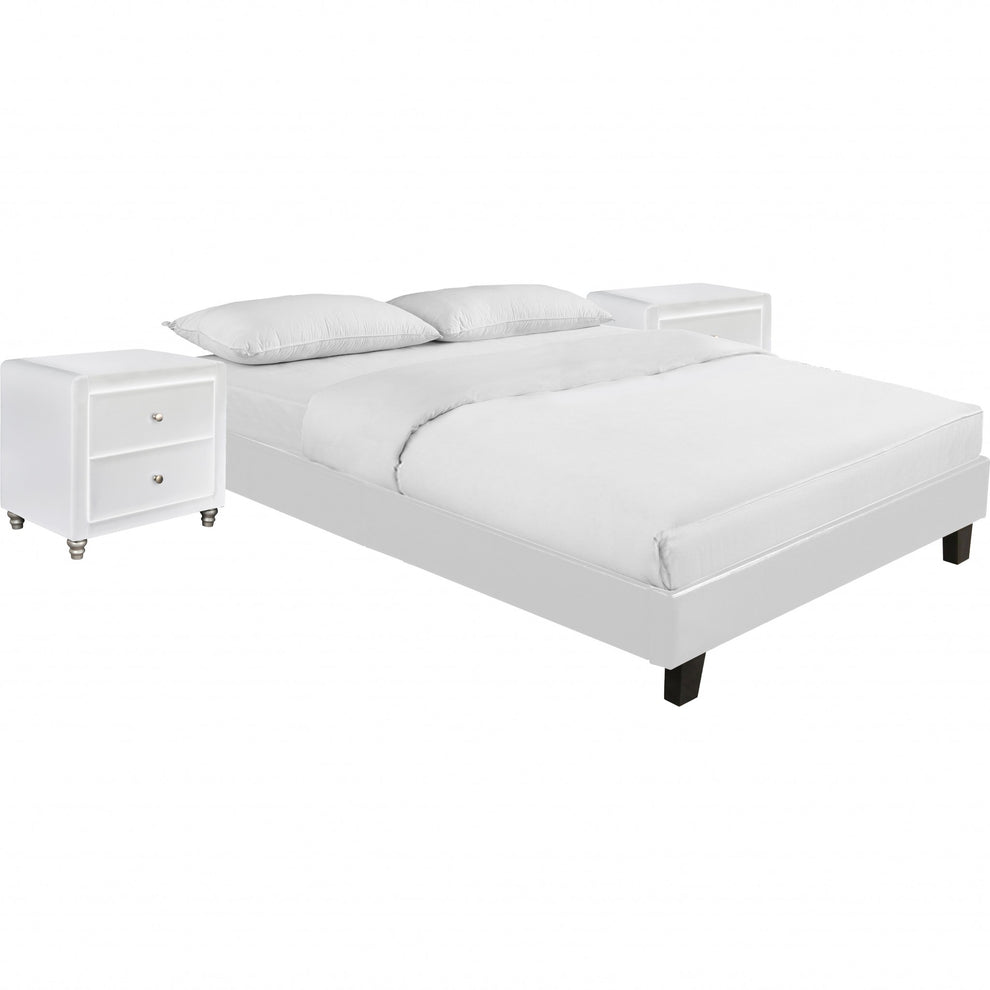White Platform Queen Bed With Two Nightstands By Homeroots - 397011 | Beds | Modishstore - 3