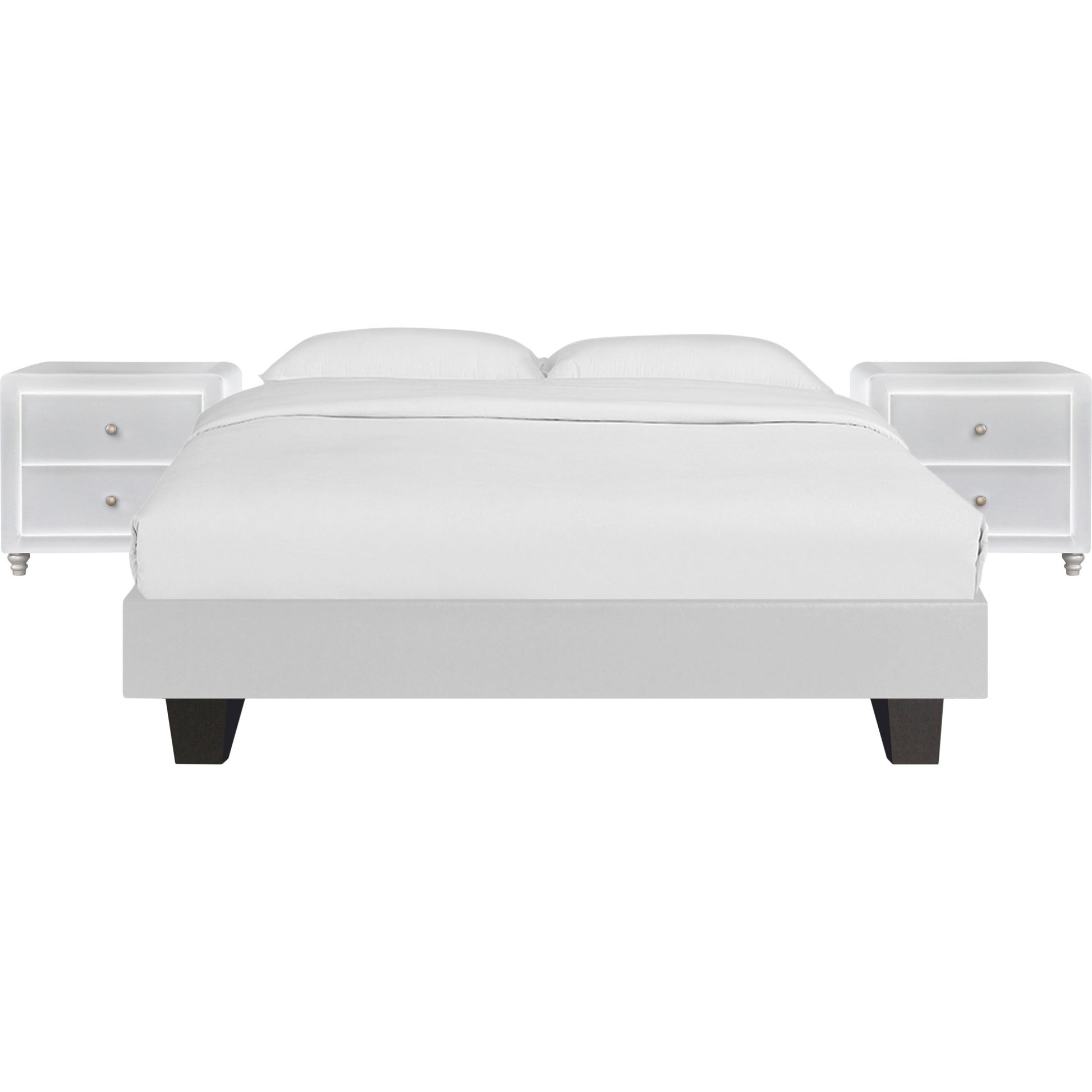 White Platform King Bed With Two Nightstands By Homeroots - 397012 | Beds | Modishstore