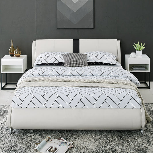 White Platform Queen Bed By Homeroots - 397013 | Beds | Modishstore
