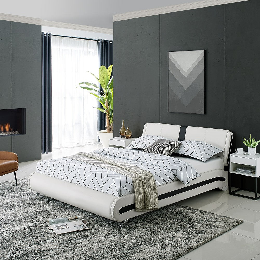 White Platform Queen Bed With Two Nightstands By Homeroots - 397017 | Beds | Modishstore