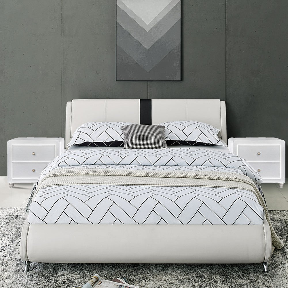 White Platform Queen Bed With Two Nightstands By Homeroots - 397017 | Beds | Modishstore - 9