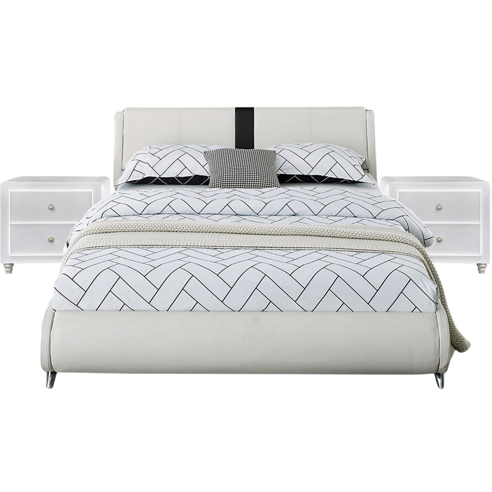 White Platform King Bed With Two Nightstands By Homeroots - 397018 | Beds | Modishstore - 2