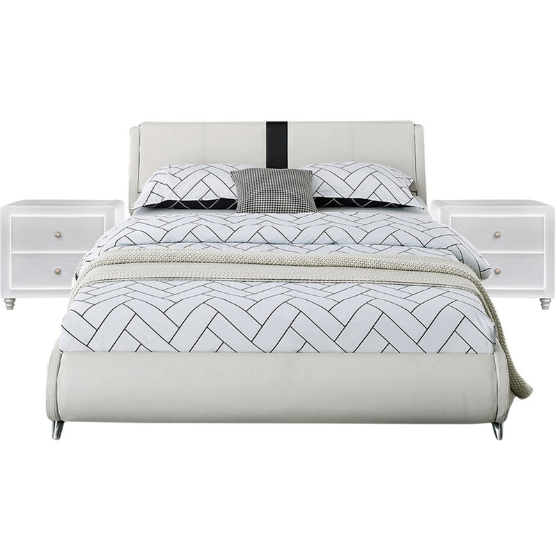 White Platform King Bed With Two Nightstands By Homeroots - 397018 | Beds | Modishstore