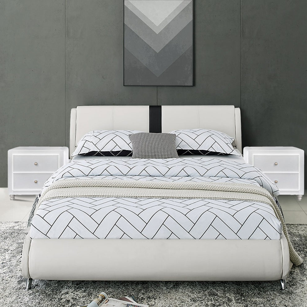 White Platform King Bed With Two Nightstands By Homeroots - 397018 | Beds | Modishstore - 9