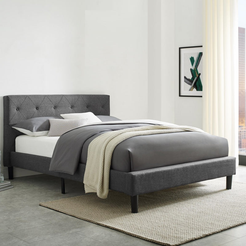 Grey Queen Platform Bed By Homeroots | Beds | Modishstore