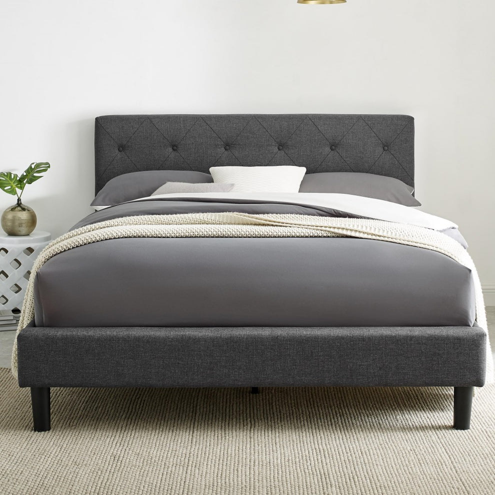Grey King Platform Bed By Homeroots | Beds | Modishstore - 2