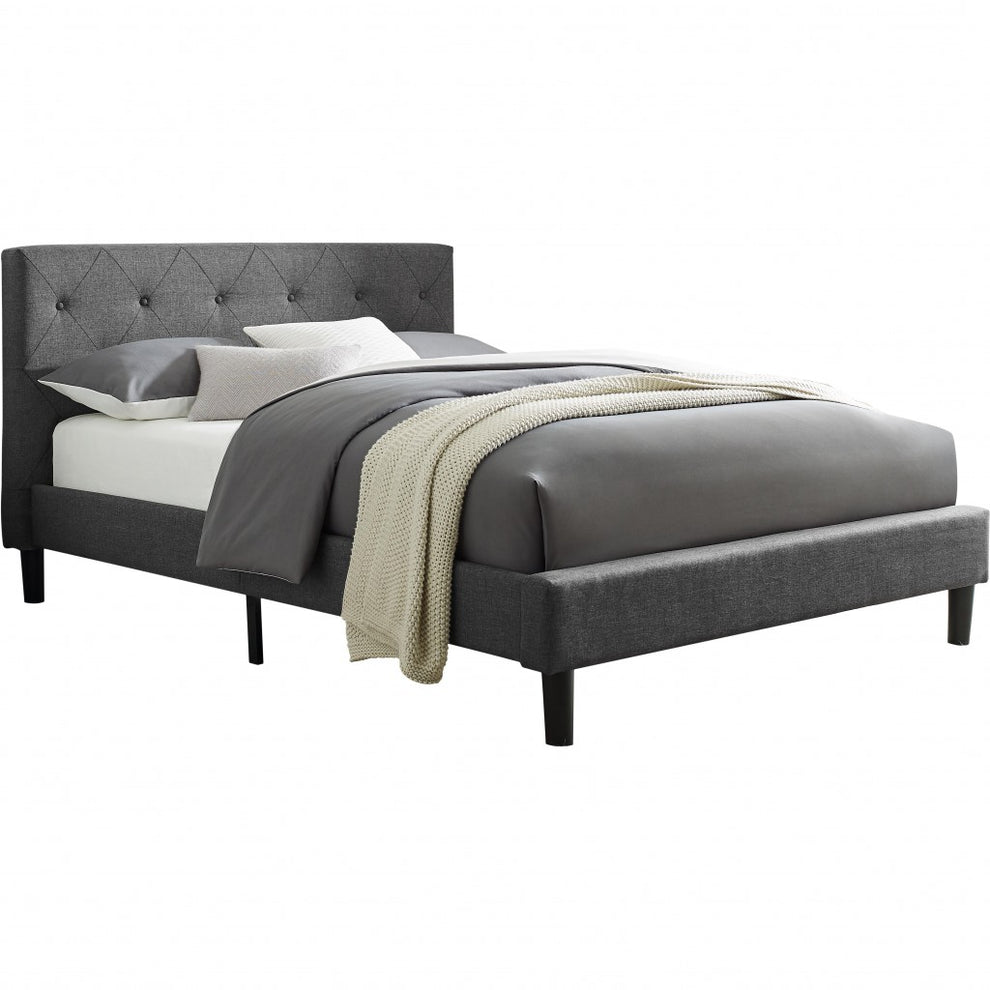 Grey Queen Platform Bed With Two Nightstands By Homeroots | Beds | Modishstore - 6