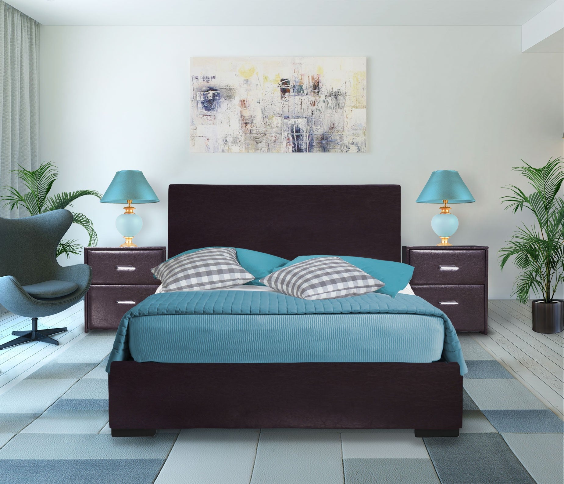 Brown Upholstered King Platform Bed By Homeroots | Beds | Modishstore - 5