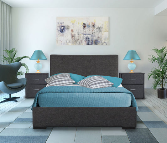 Grey Upholstered Full Platform Bed By Homeroots | Beds | Modishstore - 4