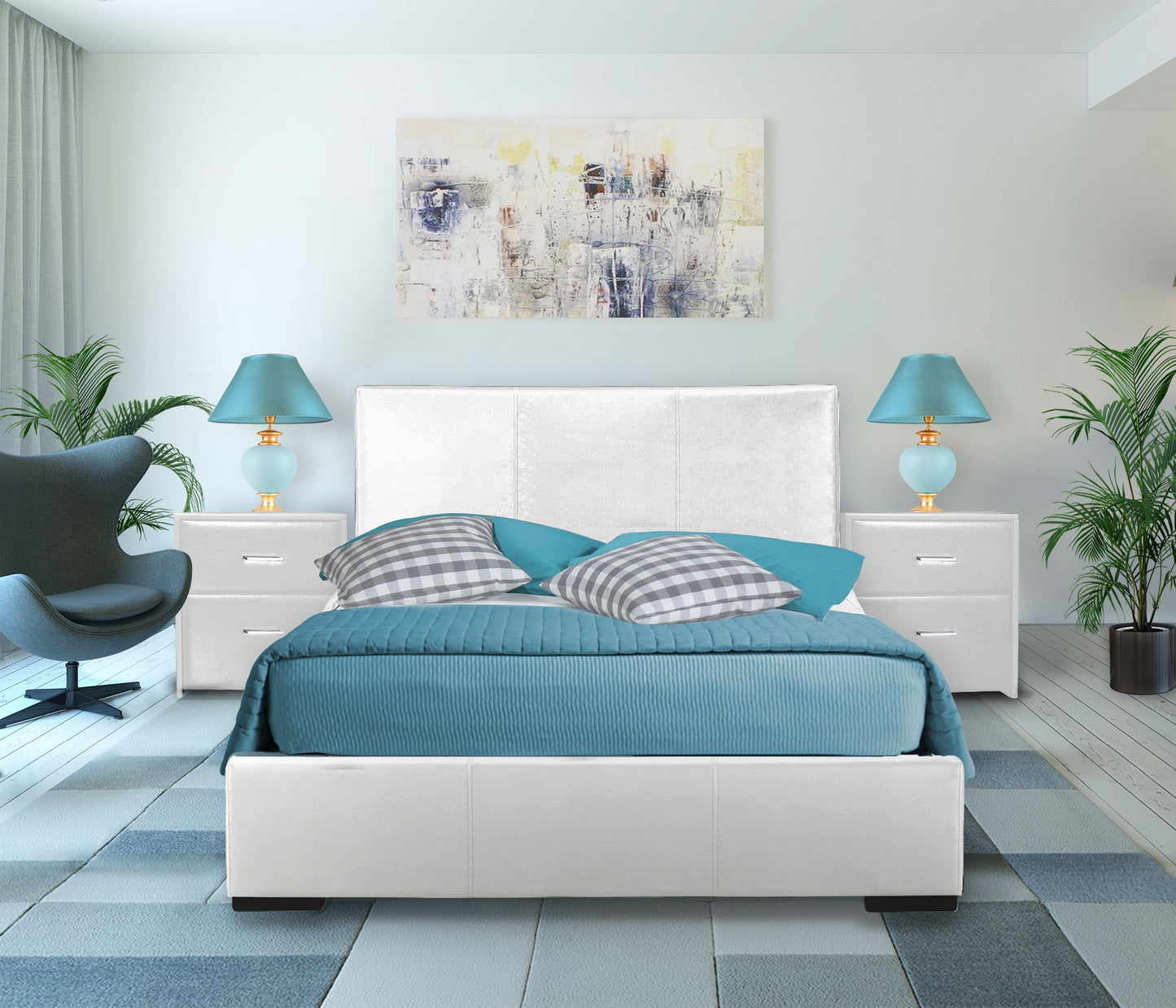 White Upholstered King Platform Bed By Homeroots | Beds | Modishstore - 5