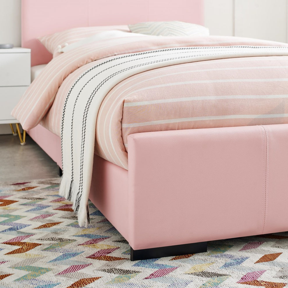 Pink Upholstered Twin Platform Bed By Homeroots | Beds | Modishstore - 5
