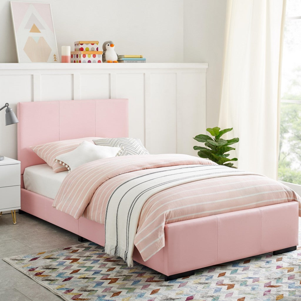 Pink Upholstered Twin Platform Bed By Homeroots | Beds | Modishstore - 5