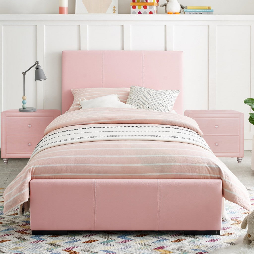 Pink Upholstered Twin Platform Bed By Homeroots | Beds | Modishstore - 6