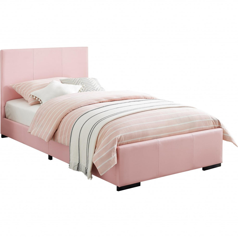 Pink Upholstered Full Platform Bed By Homeroots | Beds | Modishstore - 3