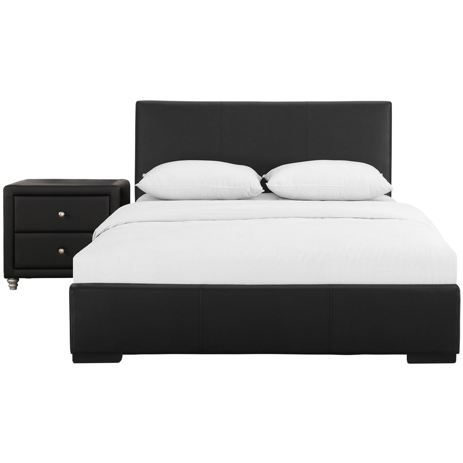 Black Upholstered Twin Platform Bed With Nightstand By Homeroots | Beds | Modishstore - 2