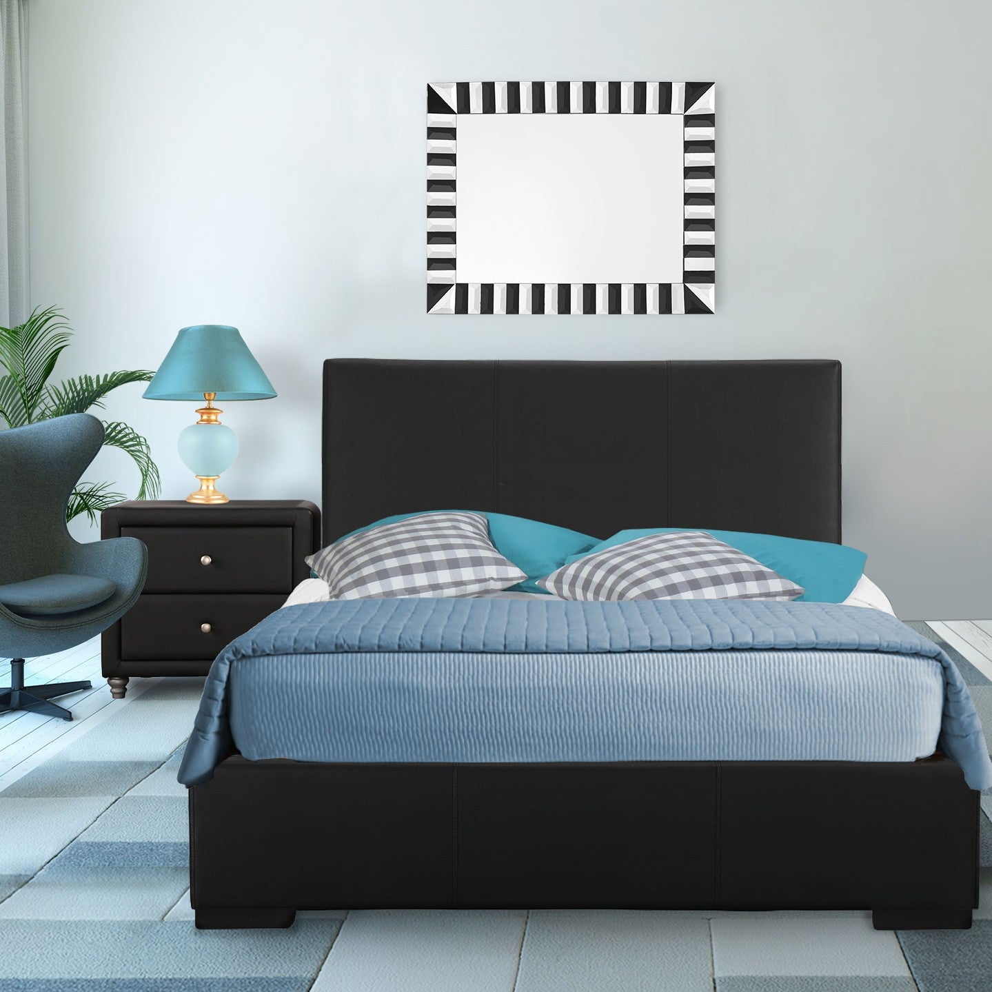 Black Upholstered Full Platform Bed With Nightstand By Homeroots | Beds | Modishstore