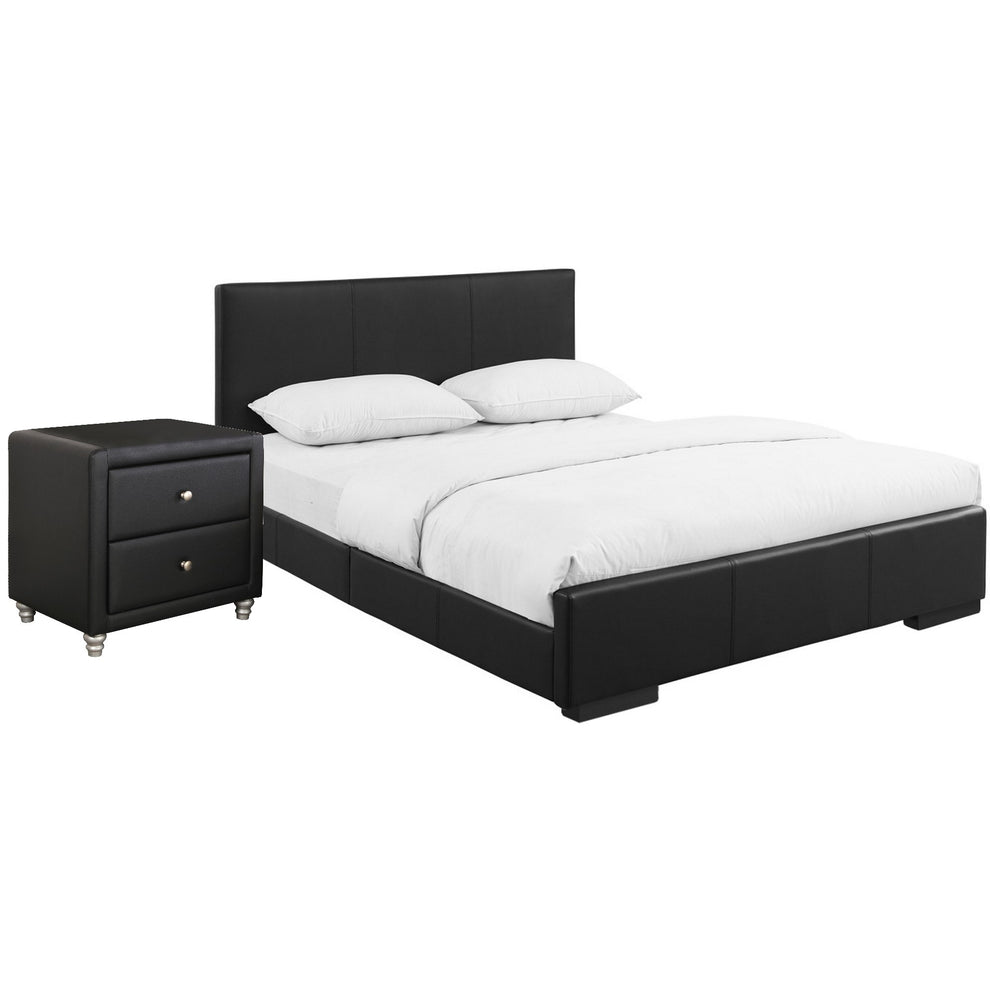 Black Upholstered Queen Platform Bed With Nightstand By Homeroots | Beds | Modishstore - 2