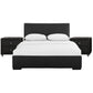 Black Upholstered Platform Queen Bed With Two Nightstands By Homeroots | Beds | Modishstore - 2