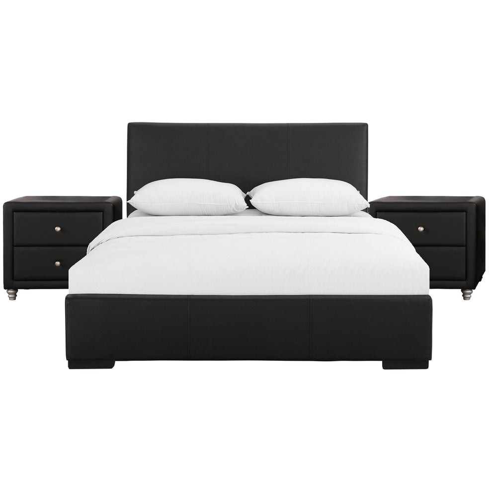 Black Upholstered Platform Queen Bed With Two Nightstands By Homeroots | Beds | Modishstore - 3