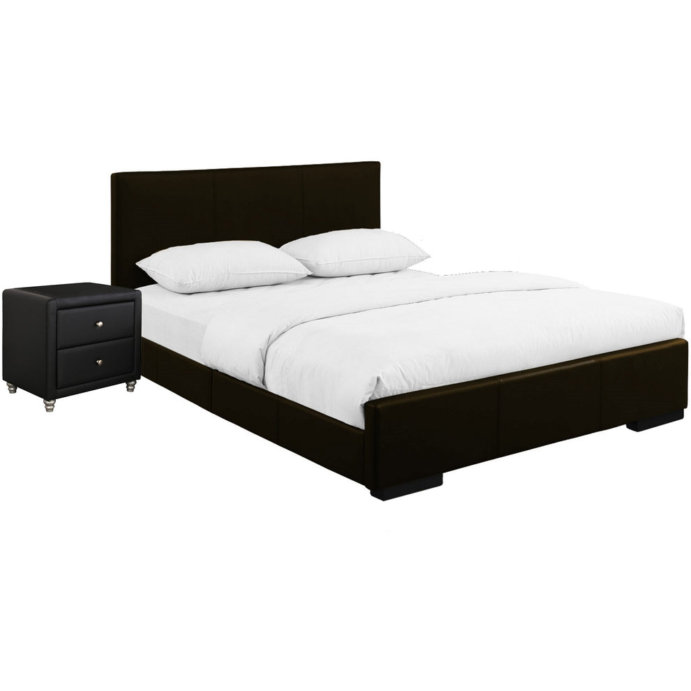 Brown Upholstered Twin Platform Bed With Nightstand By Homeroots | Beds | Modishstore - 3