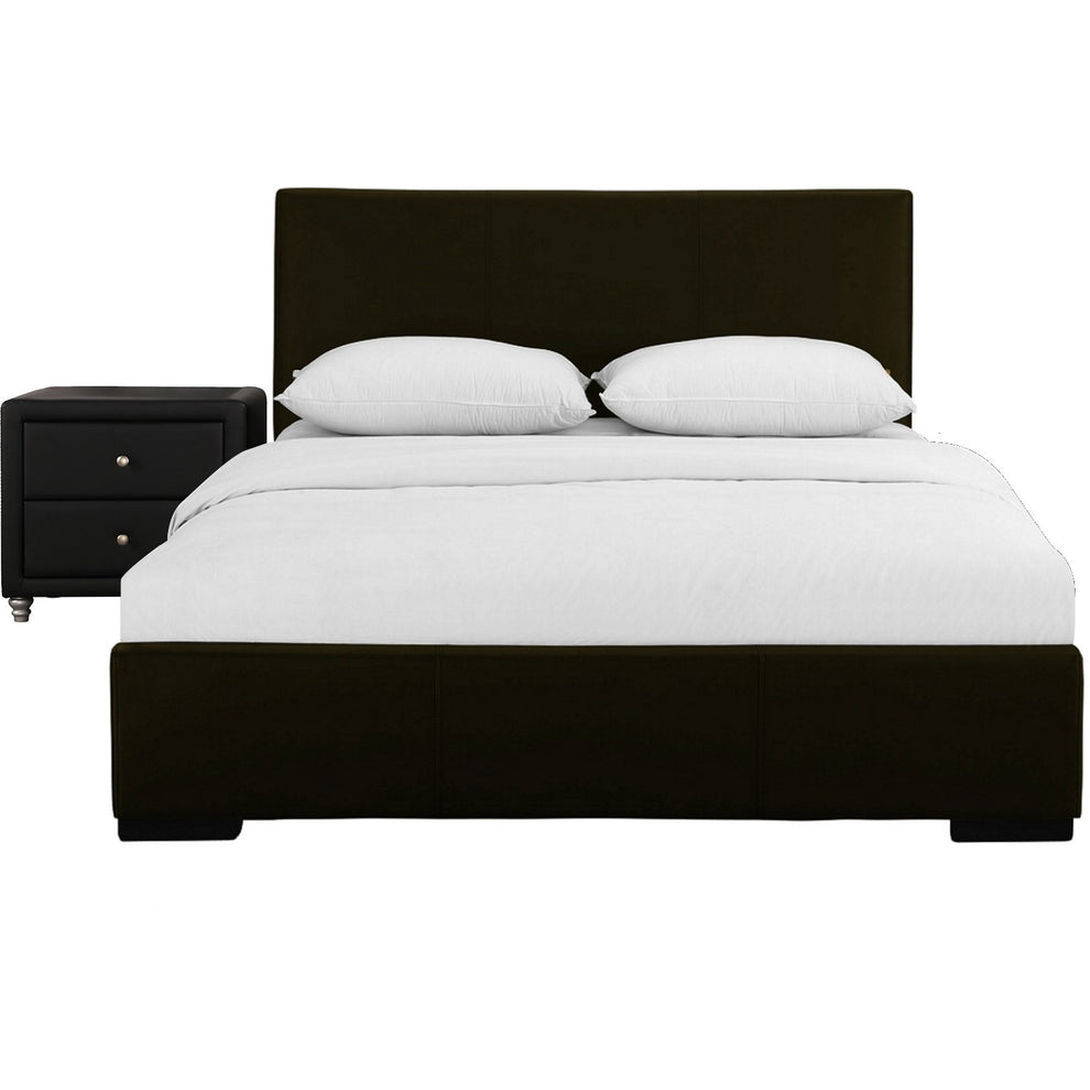 Brown Upholstered Full Platform Bed With Nightstand By Homeroots | Beds | Modishstore - 2