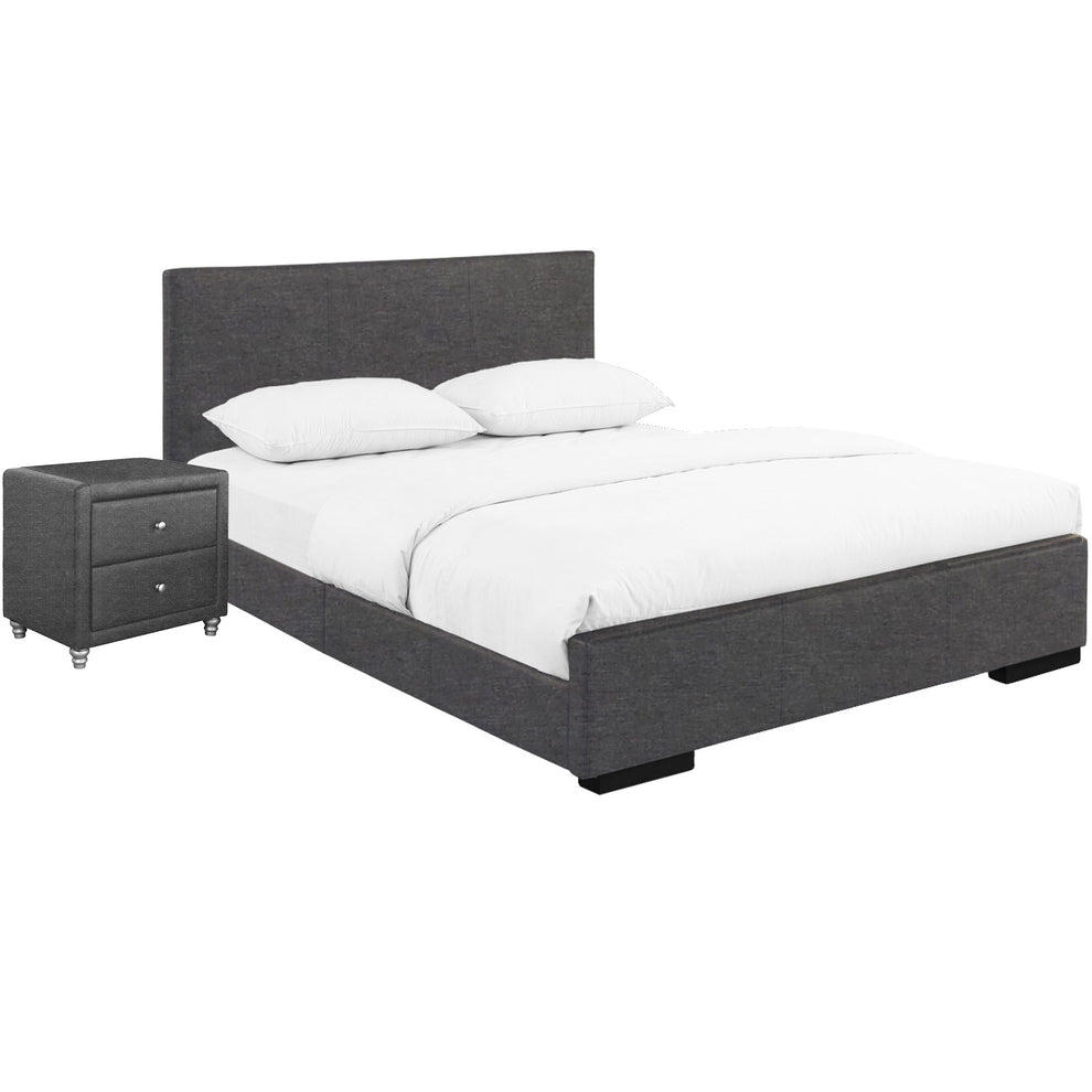 Grey Upholstered Twin Platform Bed With Nightstand By Homeroots | Beds | Modishstore - 3