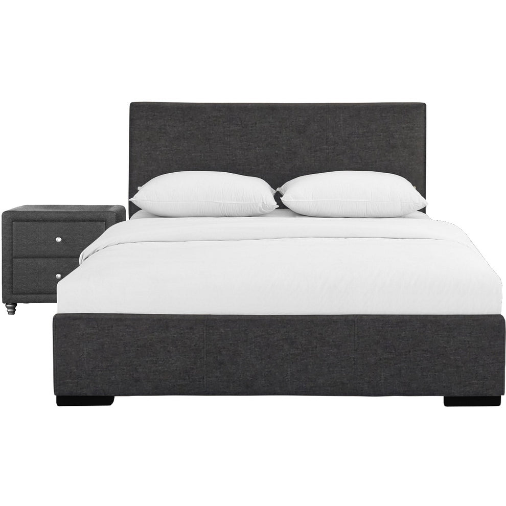 Grey Upholstered Full Platform Bed With Nightstand By Homeroots | Beds | Modishstore - 2