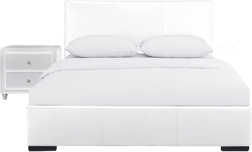 White Upholstered Full Platform Bed With Nightstand By Homeroots | Beds | Modishstore - 2