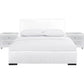 White Upholstered Platform King Bed With Two Nightstands By Homeroots | Beds | Modishstore - 2