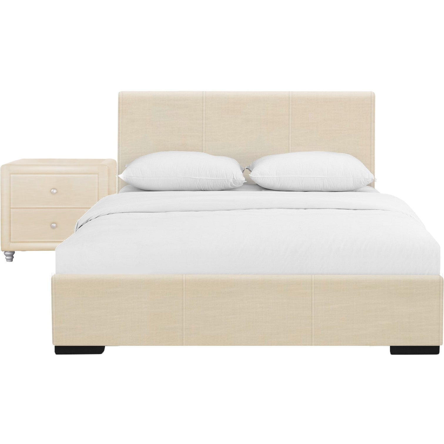 Beige Upholstered Full Platform Bed With Nightstand By Homeroots | Beds | Modishstore - 2