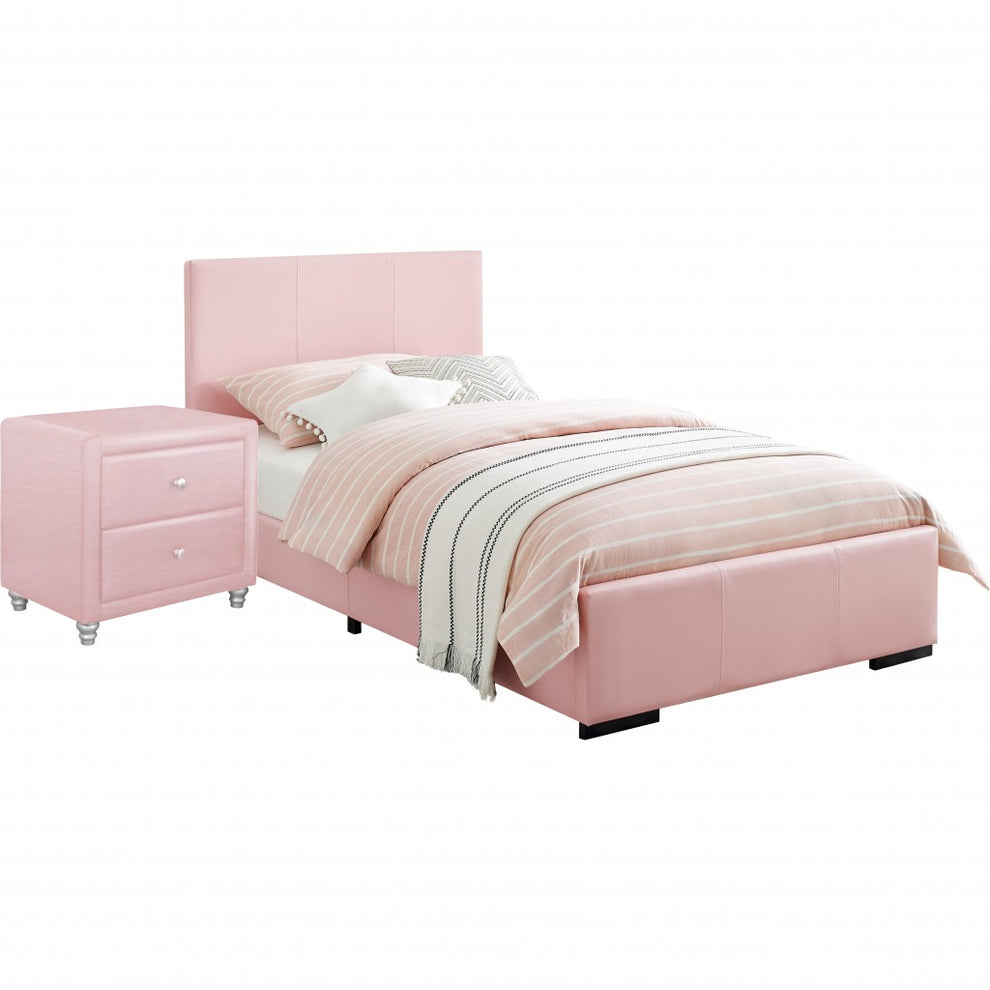 Pink Upholstered Twin Platform Bed With Nightstand By Homeroots | Beds | Modishstore - 2